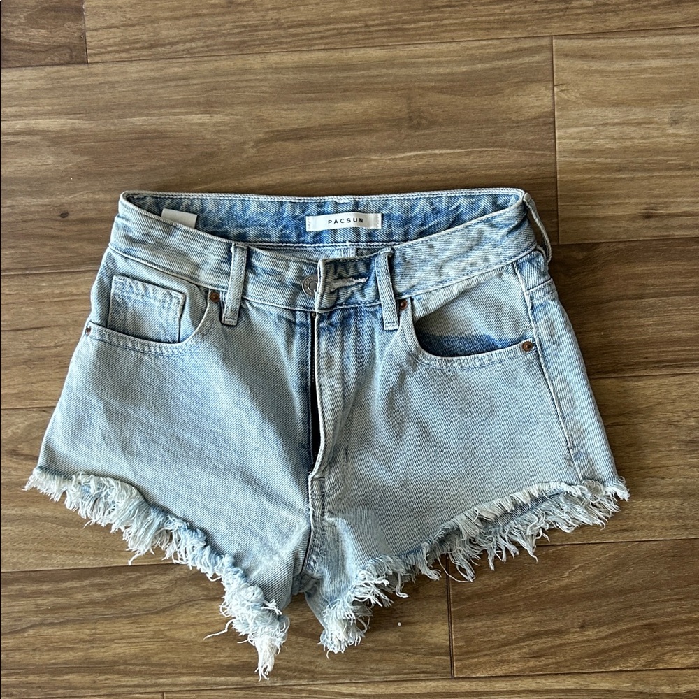 PacSun High Rise Festival Denim Shorts - Distressed Hem
